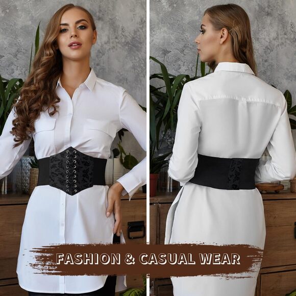 Womens Elastic Waist Belts Wide Elastic Lace Up Pirate Corset For Dress Dark☺️ - Picture 5 of 8